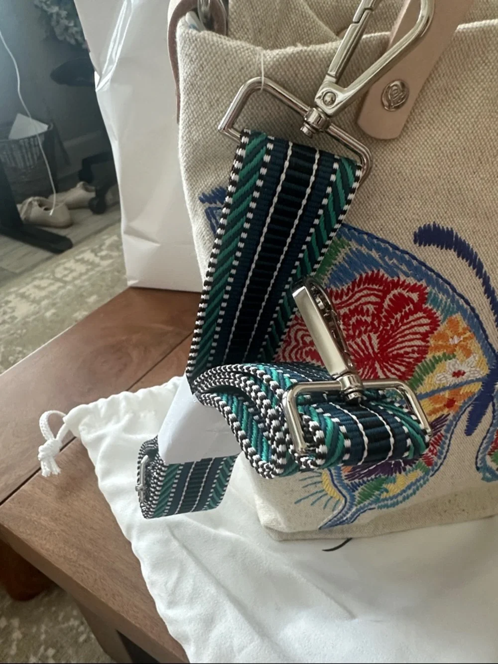 NWT Brighton Beige Canvas Tote with Colorful Embroidered Butterfly - Picture 4 of 10